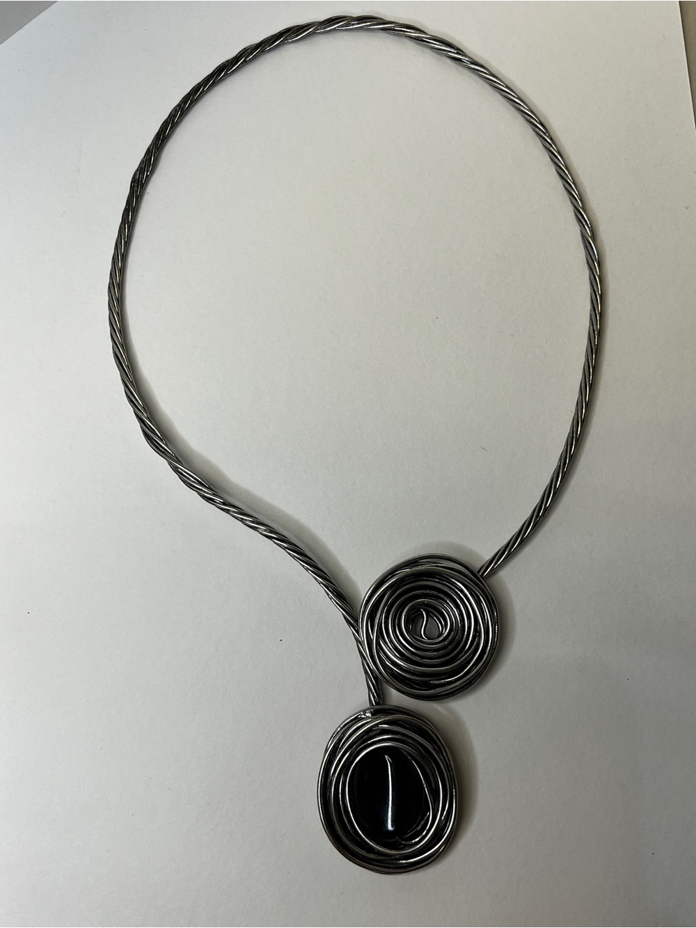 Silver-Tone Twisted Cable Necklace with Spiral Pendants